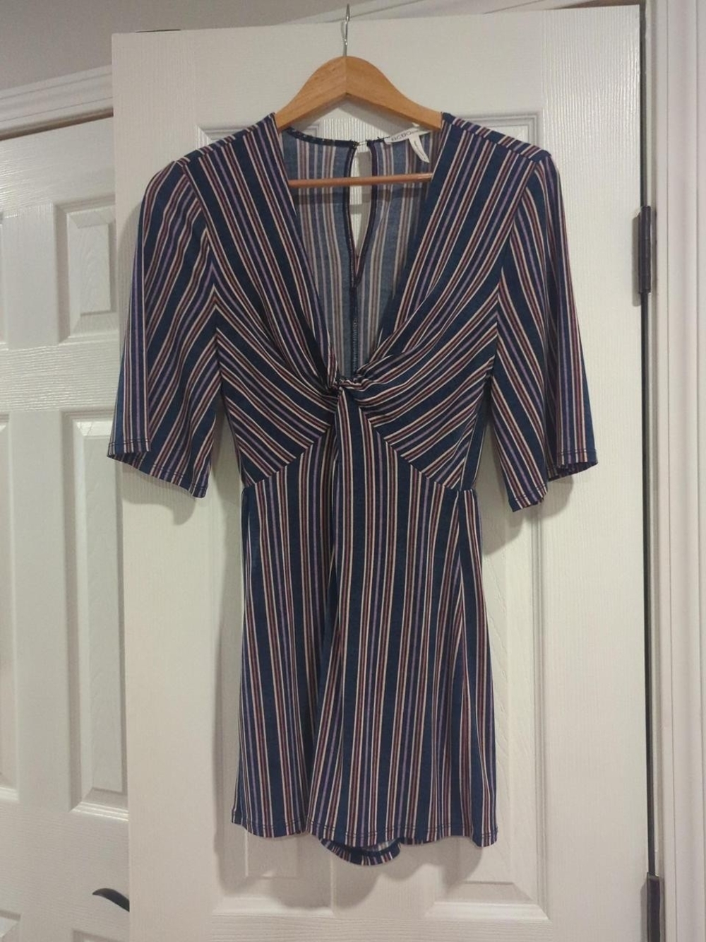 BCBGeneration Navy Striped Twist-Front Mini Dress